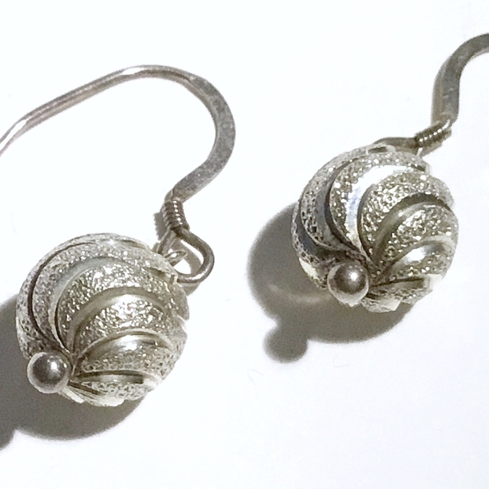 Sterling Silver Laser Cut 10mm Balls Pierced Drop Earrings